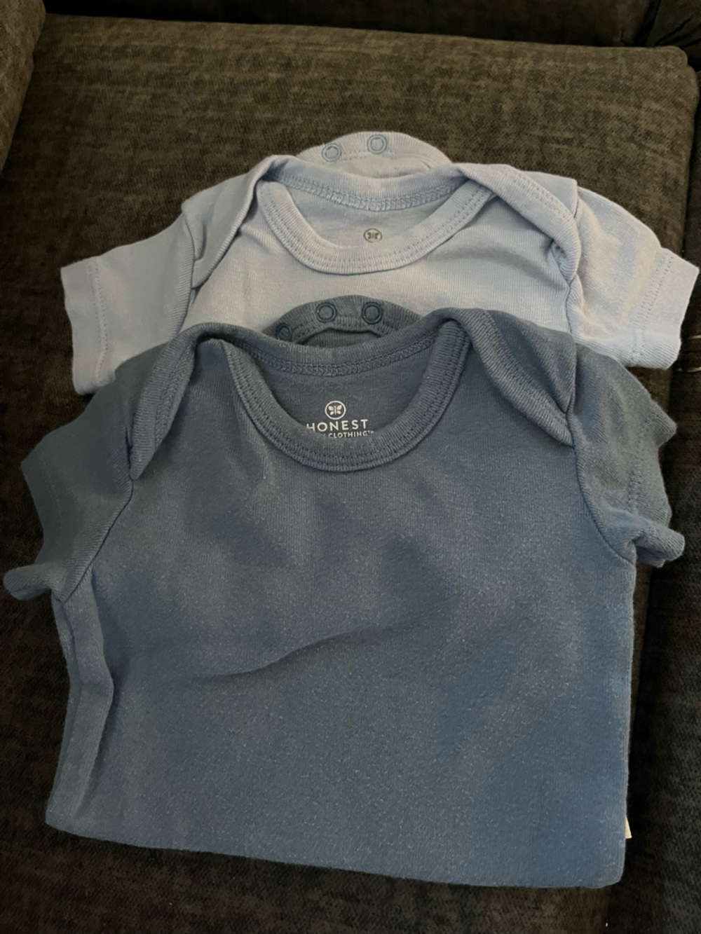 The Honest Company Light Blue and Blue Baby One-Piece Bodysuits